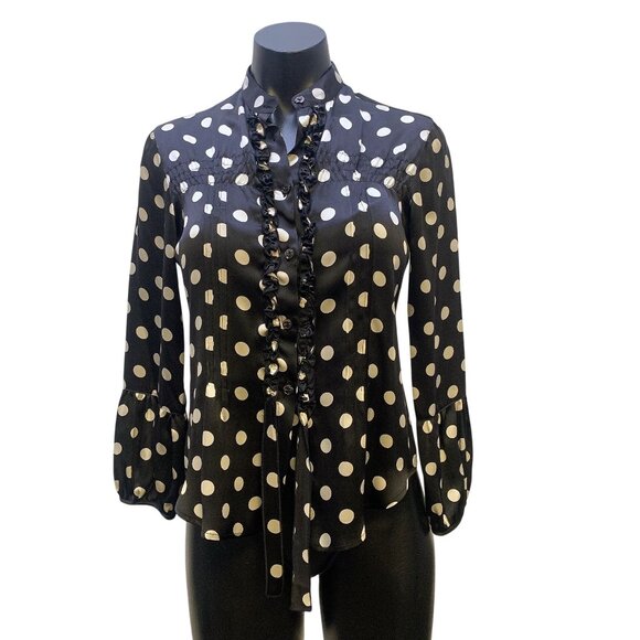 Giorgio Armani Black & White Polka Dot Silk Blouse, Size 6 (36) - Picture 1 of 6